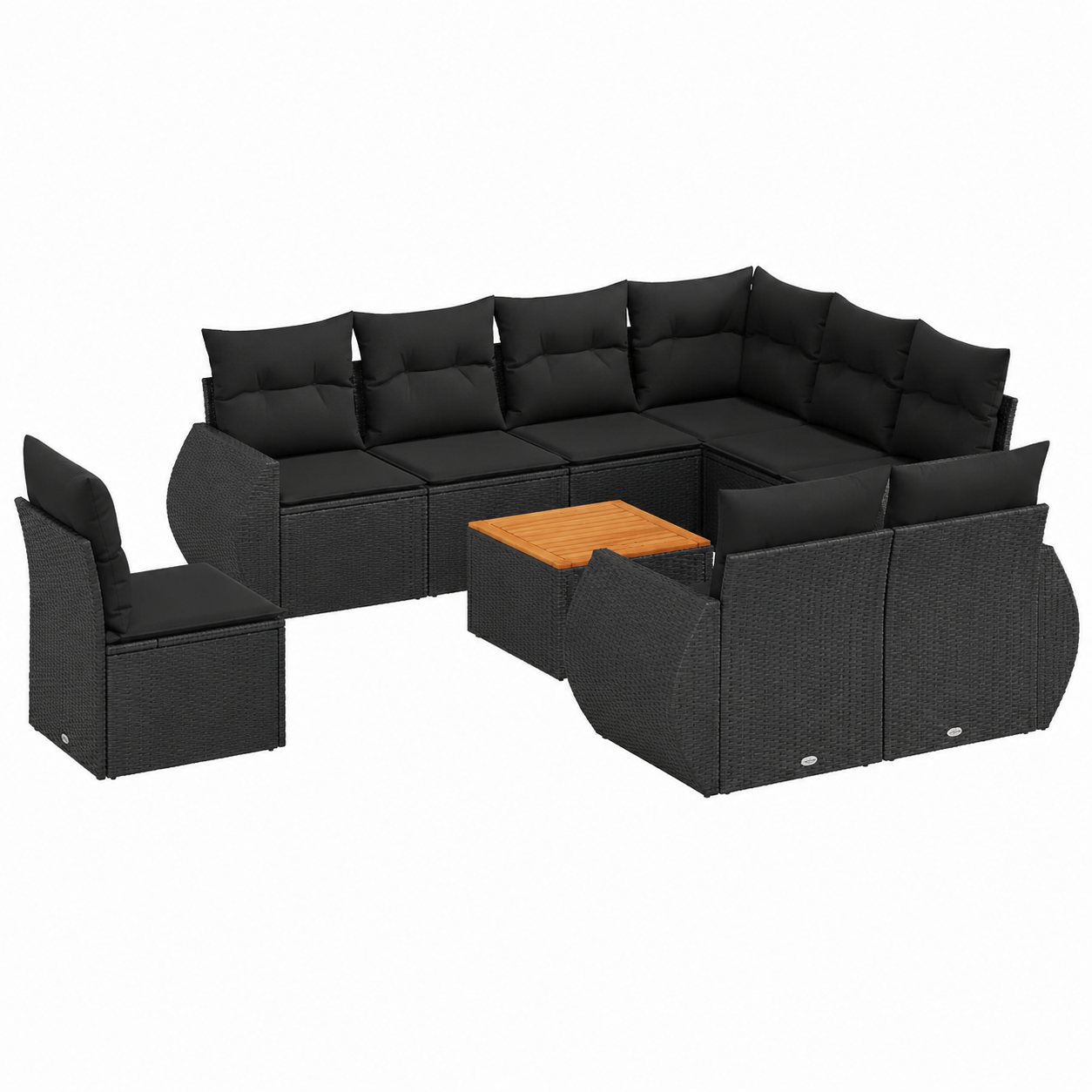 Ensemble de jardin 9 pièces avec coussins noirs en résine