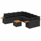 Ensemble de meubles de jardin 9 pièces avec coussins en résine noire