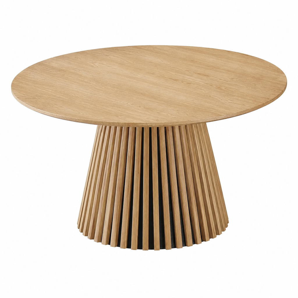 Table basse ronde en bois avec pieds cannelés, diamètre 80 cm