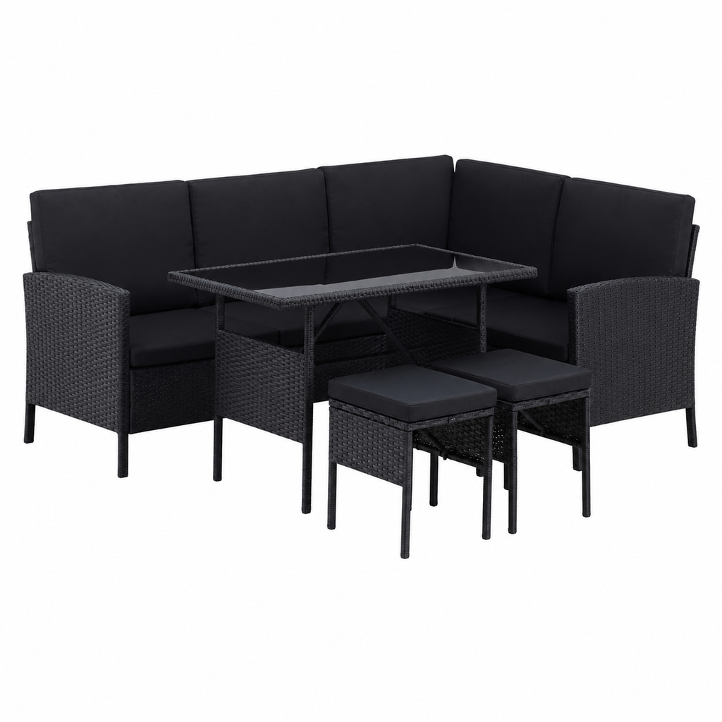 Salon d'angle de jardin moderne 145 cm noir