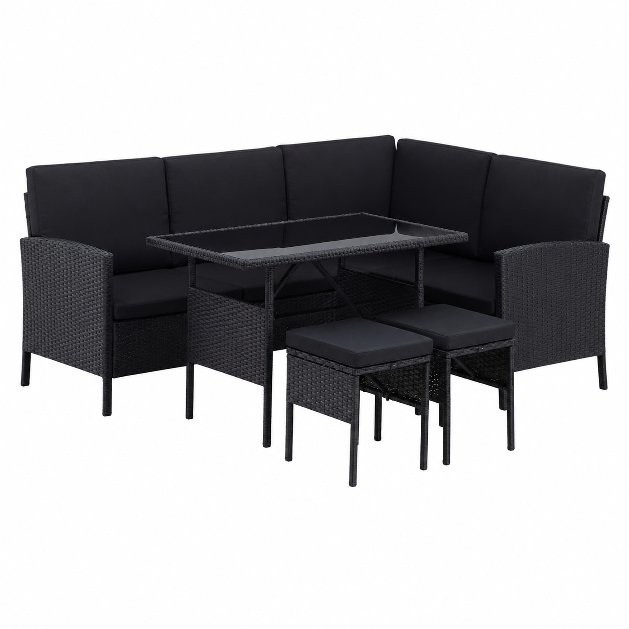 Salon d'angle de jardin moderne 145 cm noir