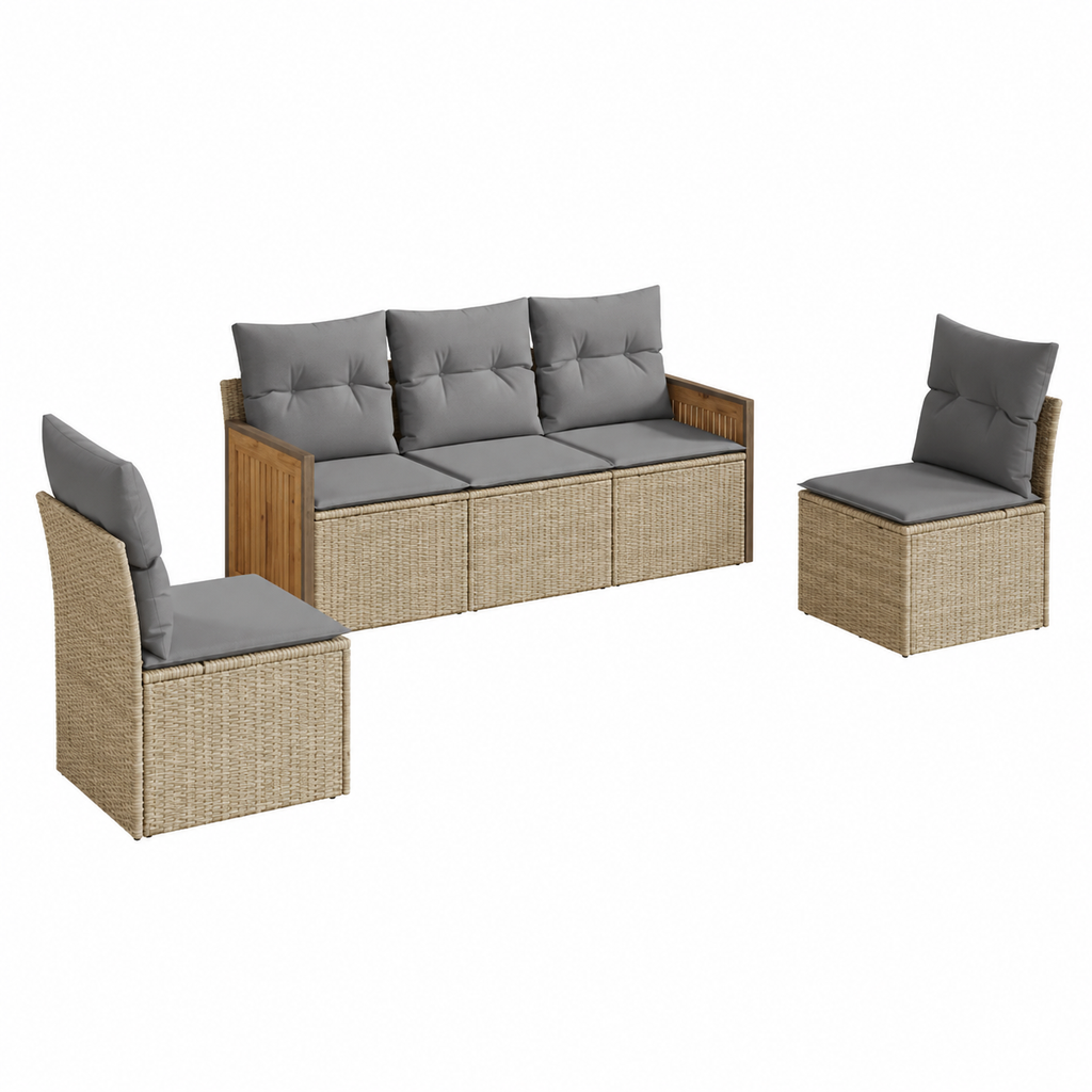 Ensemble de mobilier d'extérieur beige en résine tressée 5 pièces