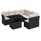 Ensemble de mobilier extérieur 9 pièces avec coussins, résine tressée noire