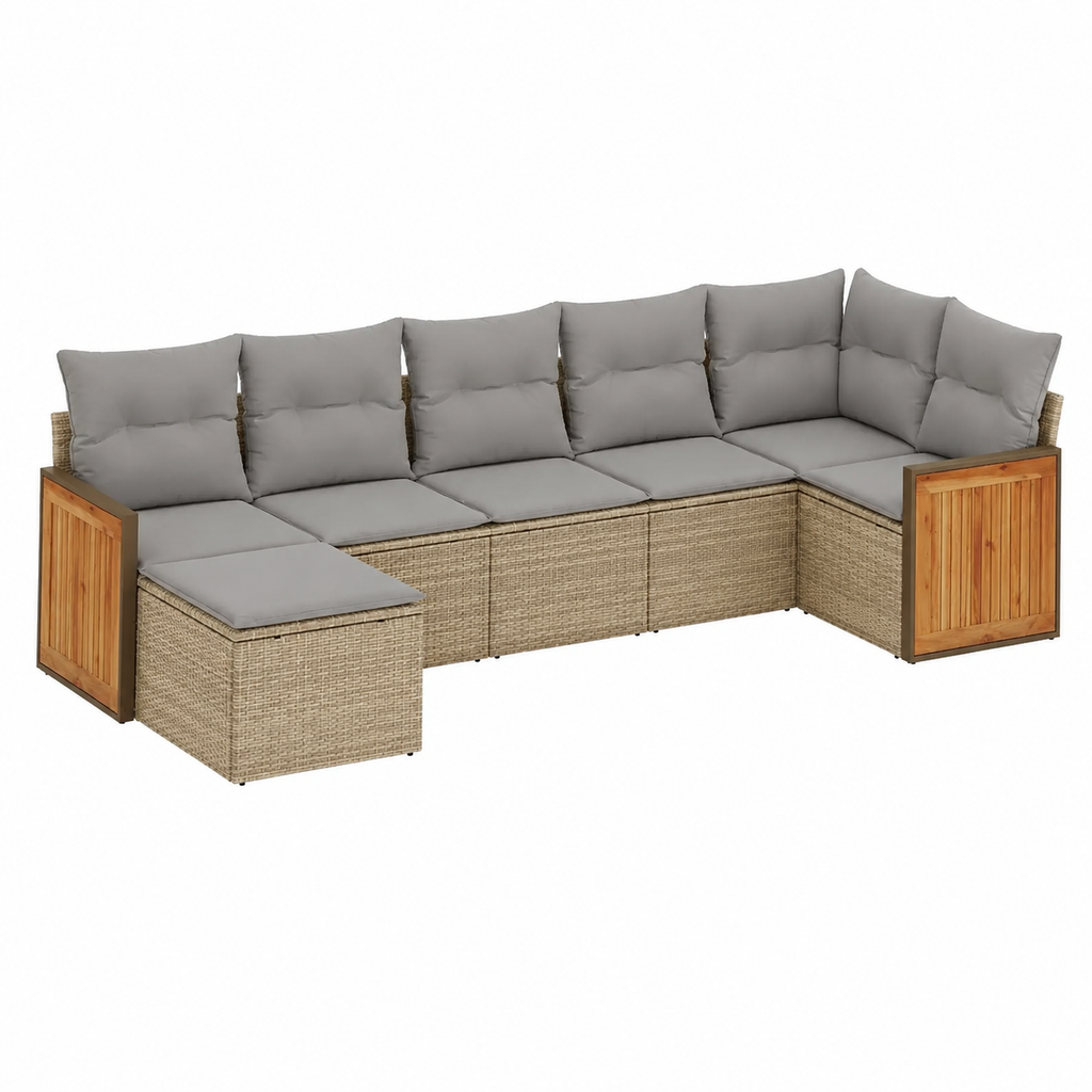 Ensemble de mobilier de jardin 7 pièces avec coussins beige