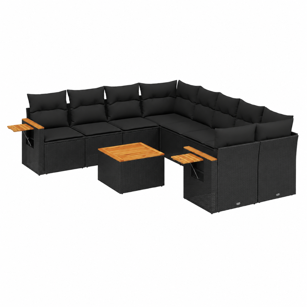 Ensemble de meubles de jardin 9 pièces avec coussins en résine noire