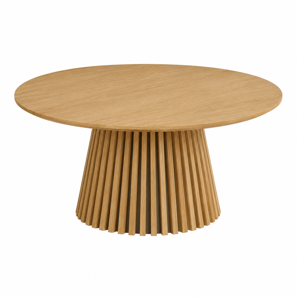 Table basse ronde en bois avec pieds cannelés, diamètre 80 cm
