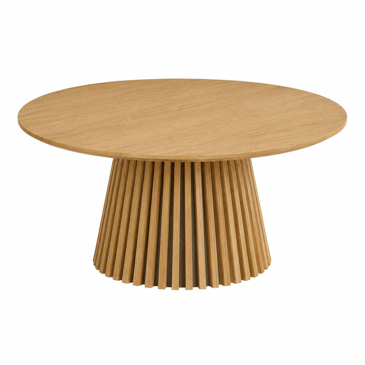 Table basse ronde en bois avec pieds cannelés, diamètre 80 cm