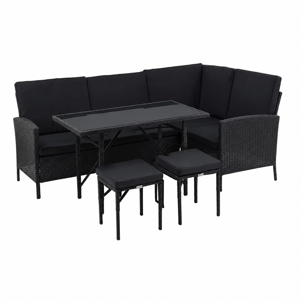 Salon d'angle de jardin moderne 145 cm noir