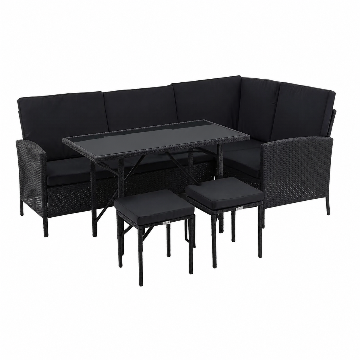Salon d'angle de jardin moderne 145 cm noir