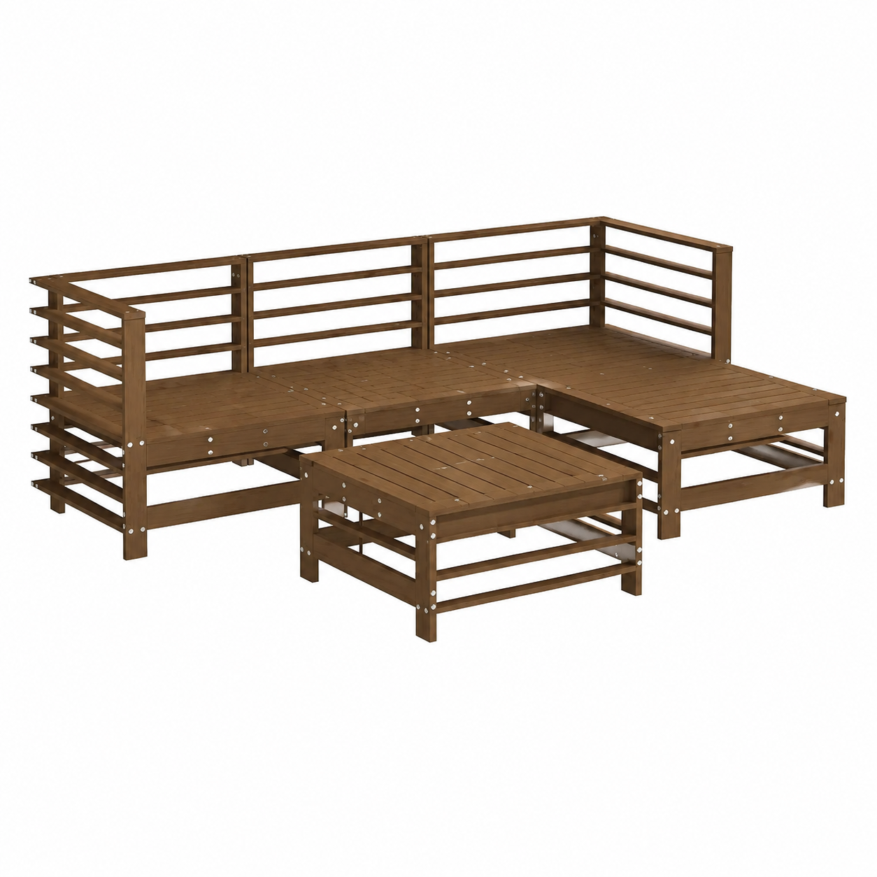 Ensemble de jardin en bois massif 5 pièces avec coussins marron miel