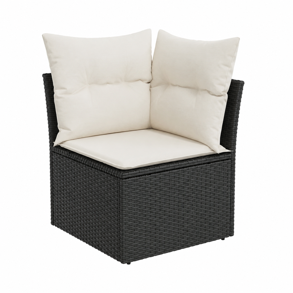 Ensemble de mobilier extérieur 9 pièces avec coussins, résine tressée noire
