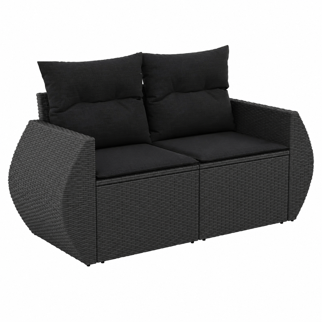 Ensemble de jardin 9 pièces avec coussins noirs en résine