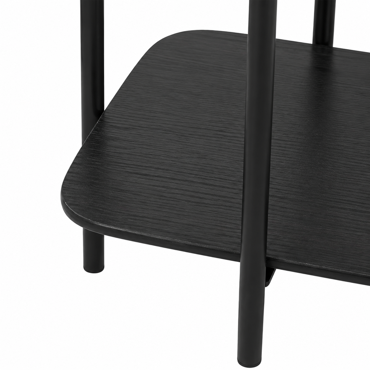 Table basse moderne avec étagère, bois et noir, hauteur 60 cm