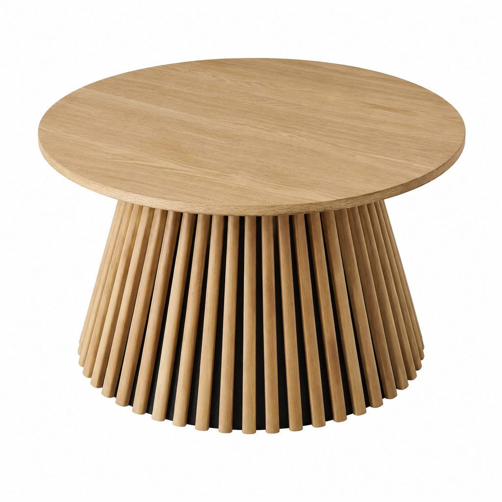 Table basse ronde en bois avec pieds cannelés, diamètre 80 cm