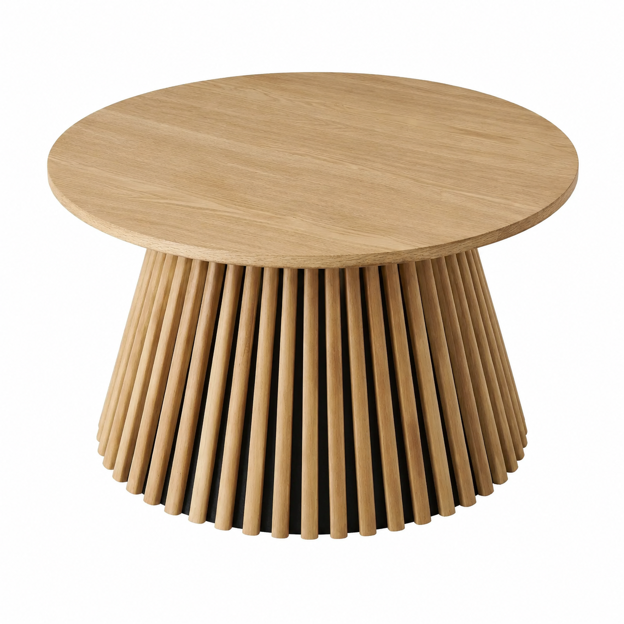 Table basse ronde en bois avec pieds cannelés, diamètre 80 cm