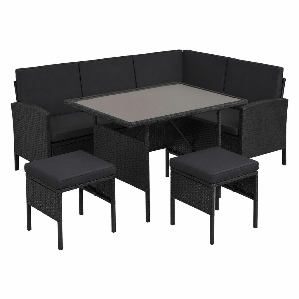 Salon d'angle de jardin moderne 145 cm noir