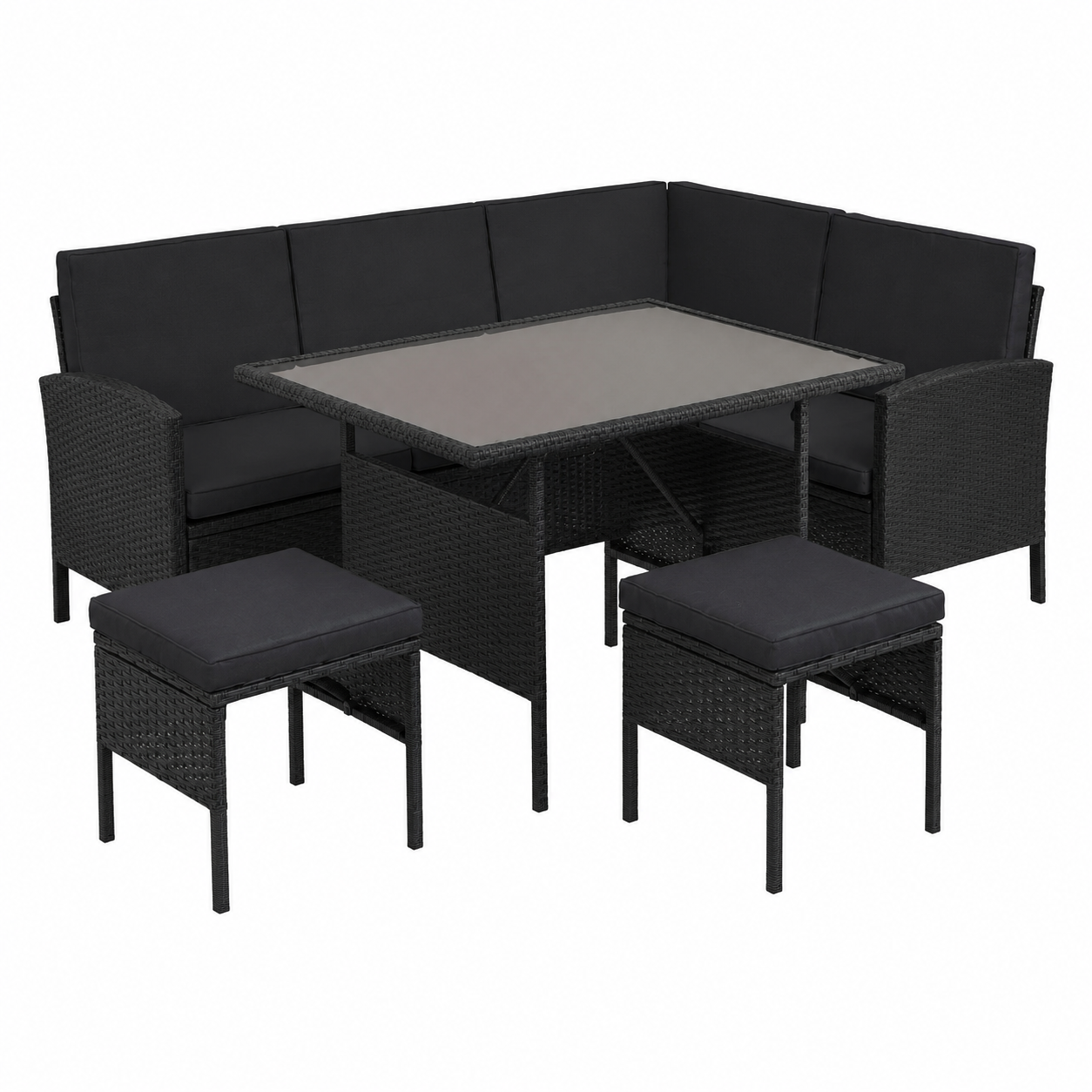 Salon d'angle de jardin moderne 145 cm noir
