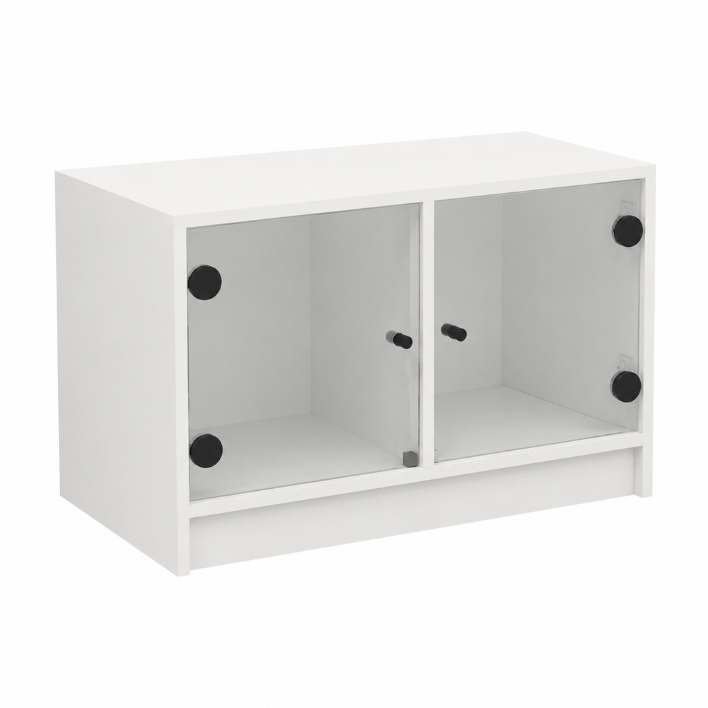 Table basse moderne avec rangement et portes en verre