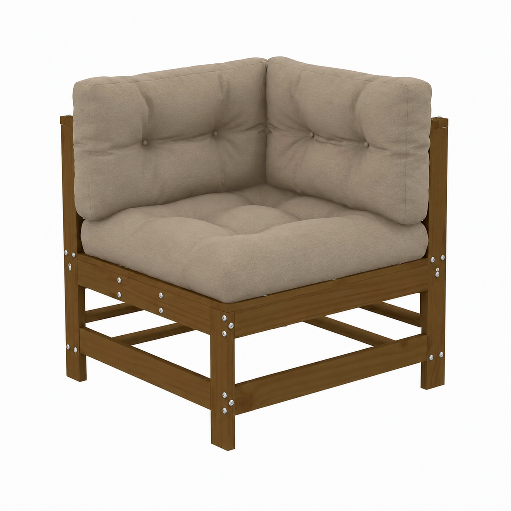 Ensemble de jardin en bois massif 5 pièces avec coussins marron miel