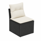 Ensemble de mobilier extérieur 9 pièces avec coussins, résine tressée noire