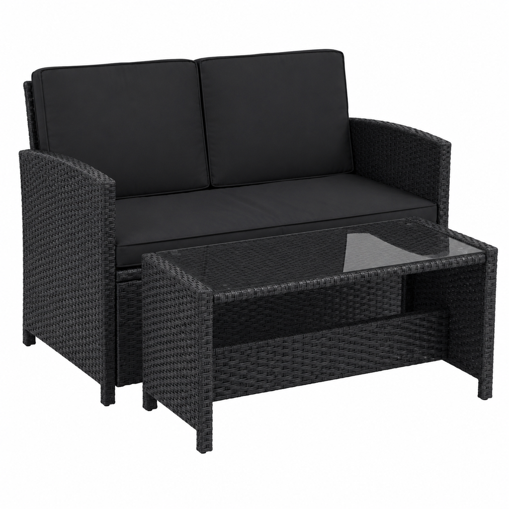 Salon d'angle de jardin moderne 145 cm noir