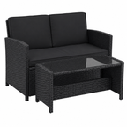 Salon d'angle de jardin moderne 145 cm noir