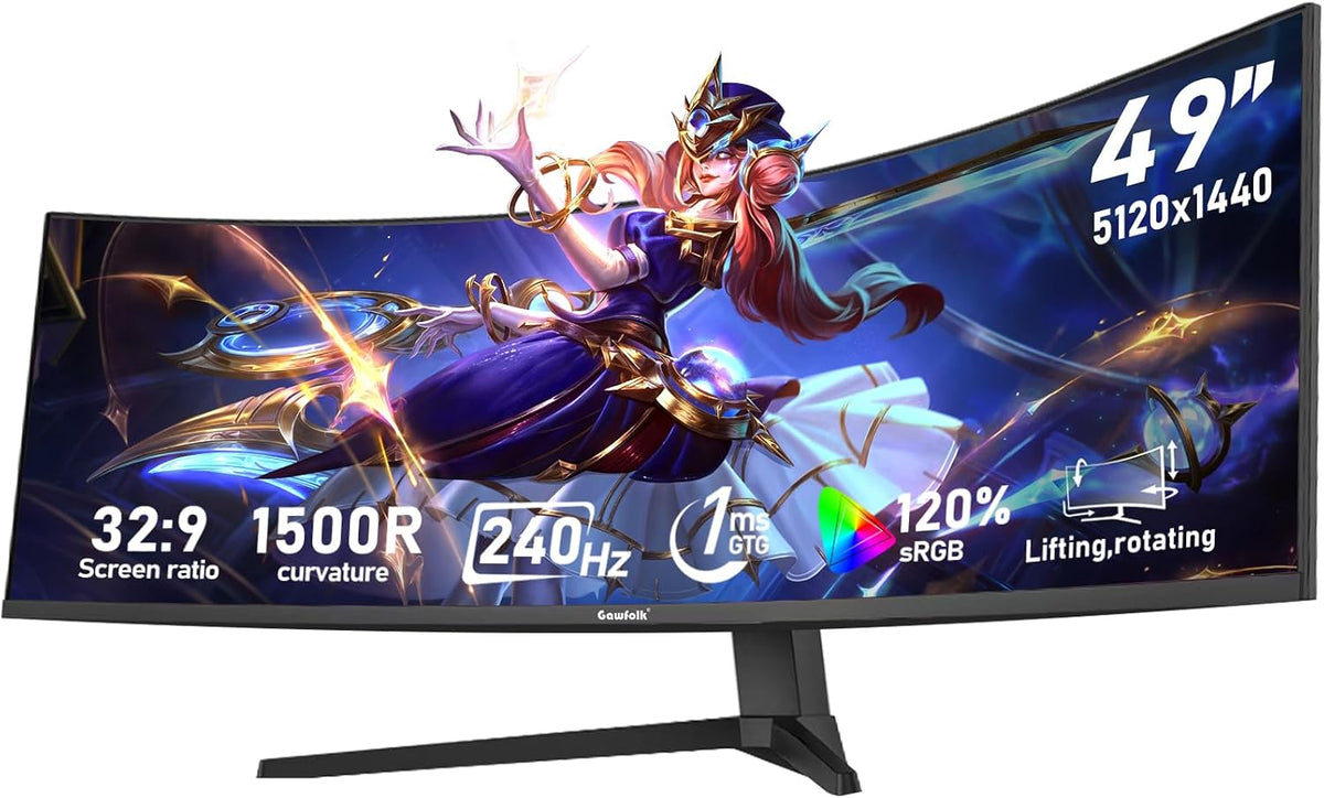 Écrans PC Gawfolk – 49 pouces | 5120×1440, Noir – Écran d'ordinateur de jeu incurvé ultra-large 1500R | DQHD ( )