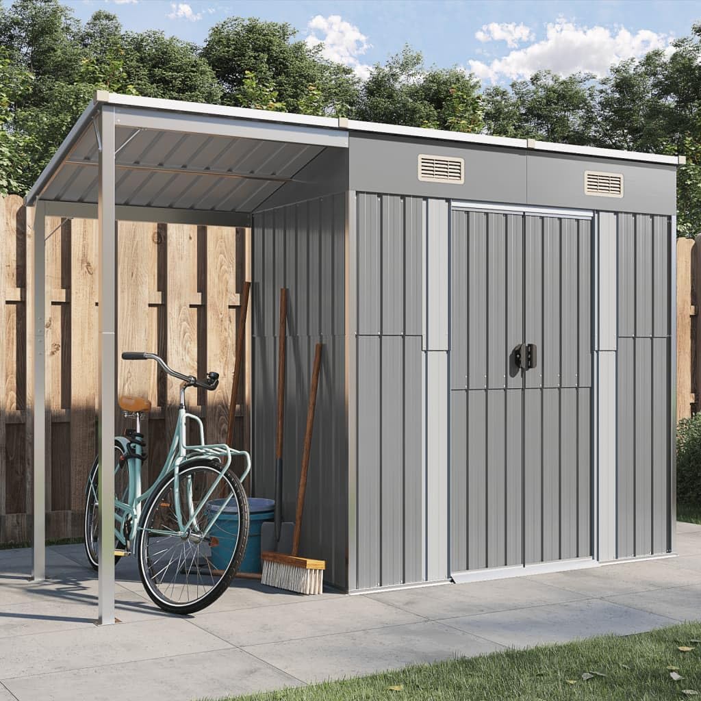 Abris de jardin Gecheer – 277x107x157 | 181 cm, acier galvanisé – plastique | gris clair, Abri de Jardin Métal Gris - Grand Espace de Rangement