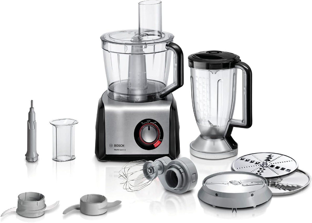 Bosch robot de cuisine, 3,9 l – 1,5 l | 1250 W, Noir/Acier Inoxydable – MultiTalent 8 MC812M814 compact | polyvalent