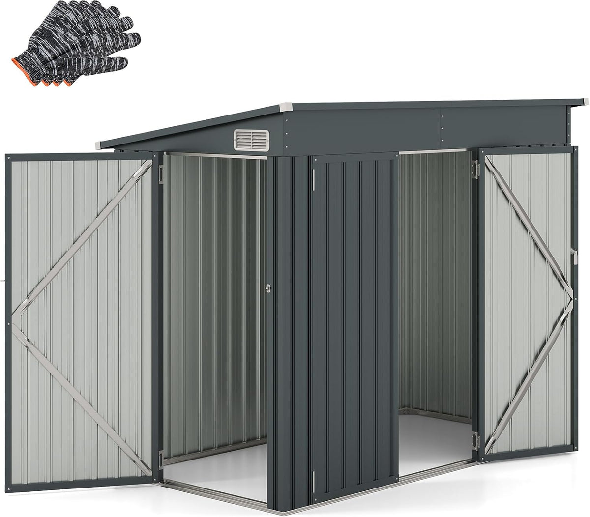 Abris de jardin COSTWAY – 5,7 m | Gris Foncé, Abri de Jardin en Métal 2 – Cabane Jardin Exterieur en Acier Galvanisé ³ avec Loquet