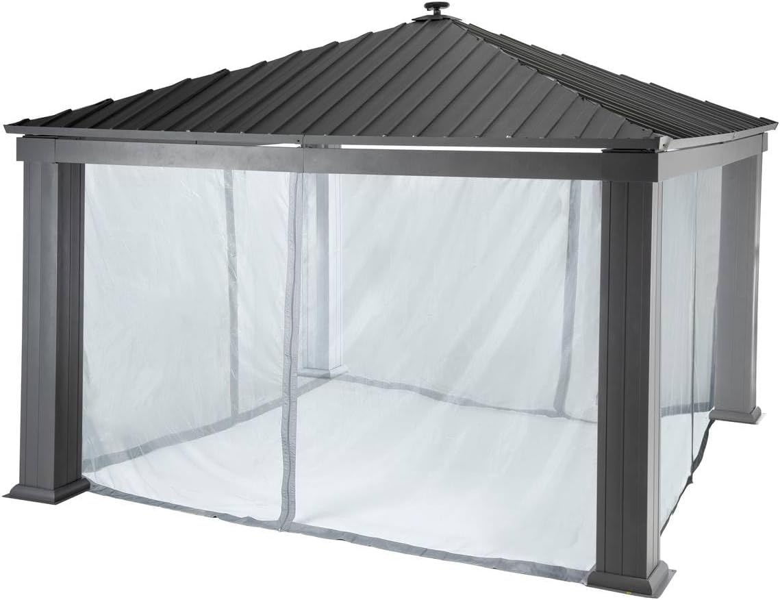 Belvédères Hespéride – L. 370 x H. 210 cm | Ardoise/Gris, Moustiquaire pour tonnelle Patia Ardoise (4 Rideaux)